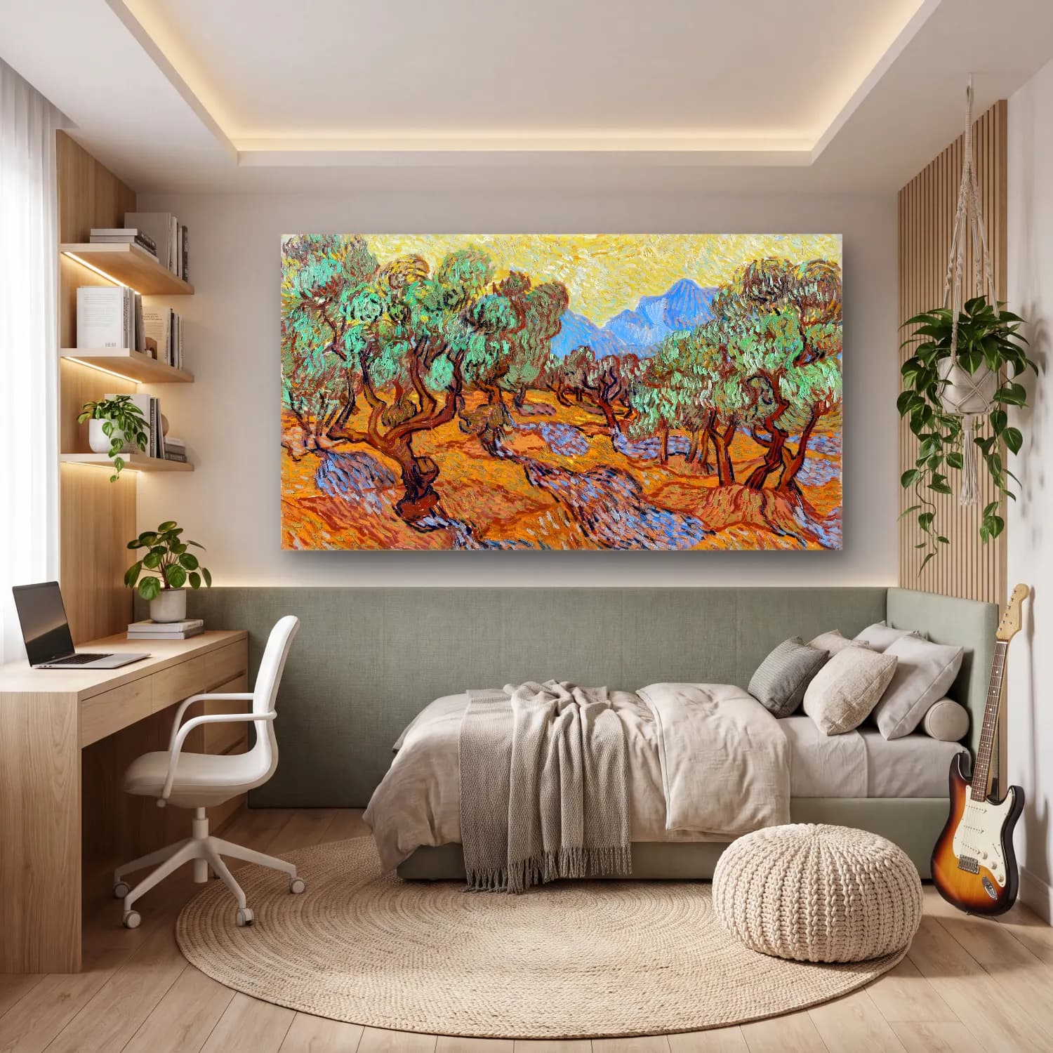 Vincent van Gogh – Olive Trees – Sarı Tonlar cam tablo — genç odasında