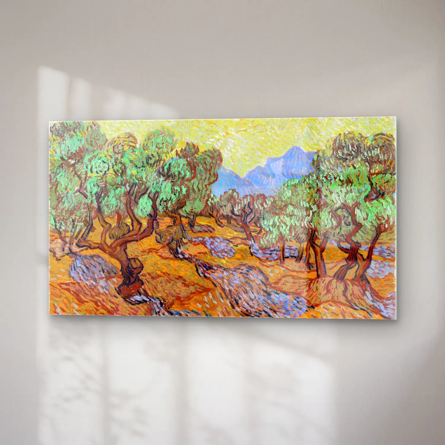 Vincent van Gogh – Olive Trees – Sarı Tonlar cam tablo — sağ açıdan görünüm