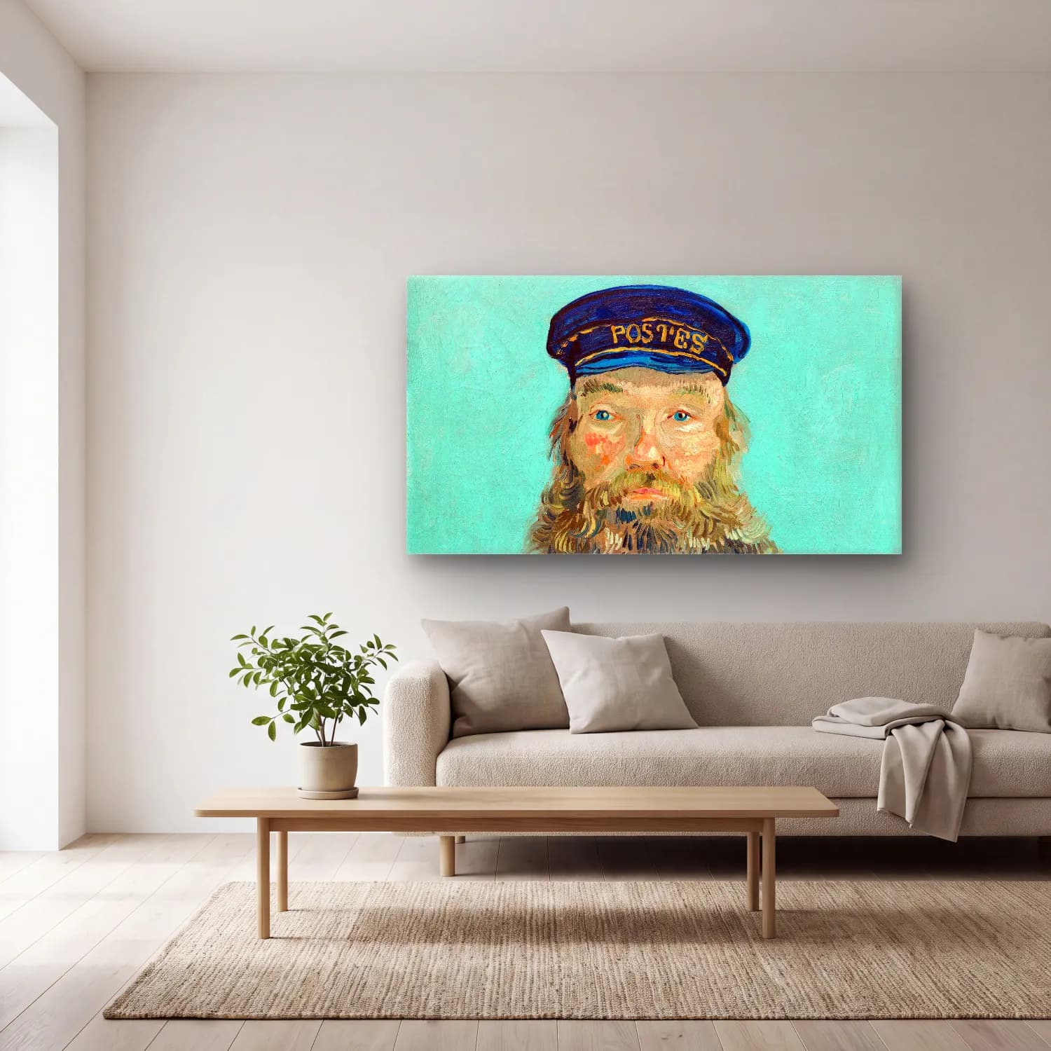 Vincent van Gogh – Portrait of Postman Roulin cam tablo — açık renk salonda
