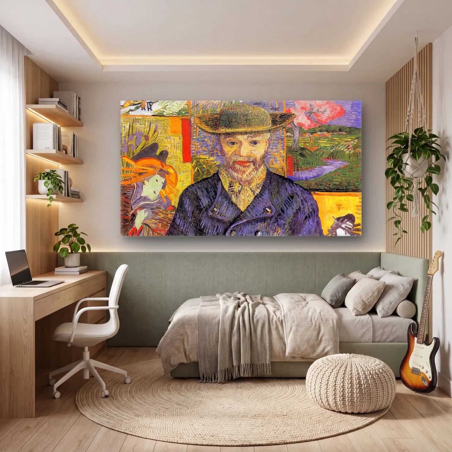 Vincent van Gogh – Portrait of Père Tanguy – Yeşil Tonlar cam tablo — genç odasında