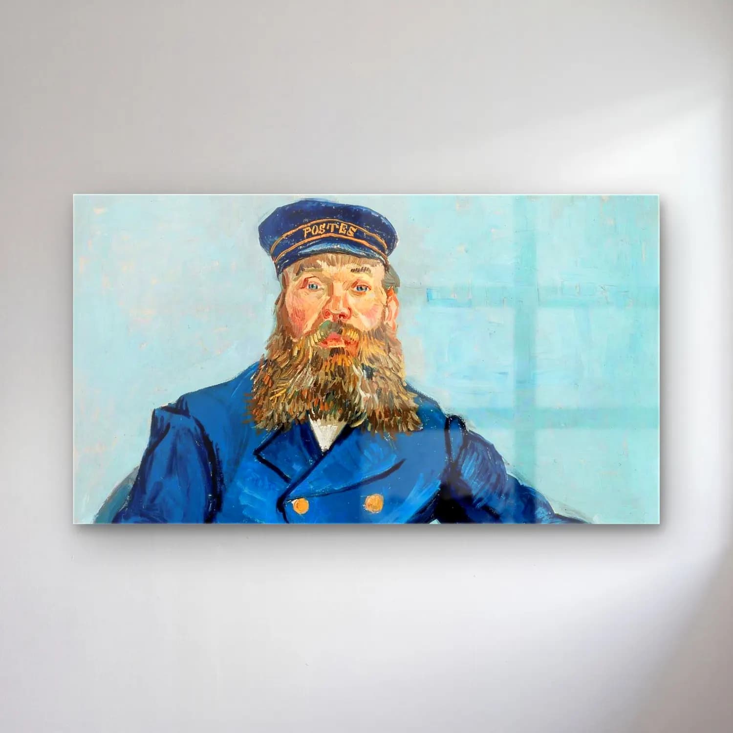 Vincent van Gogh – Portrait of the Postman Joseph Roulin – Mavi Tonlar cam tablo — Vincent van Gogh – Portrait of the Postman Joseph Roulin – Mavi Tonlar — empresyonist erkek portresi