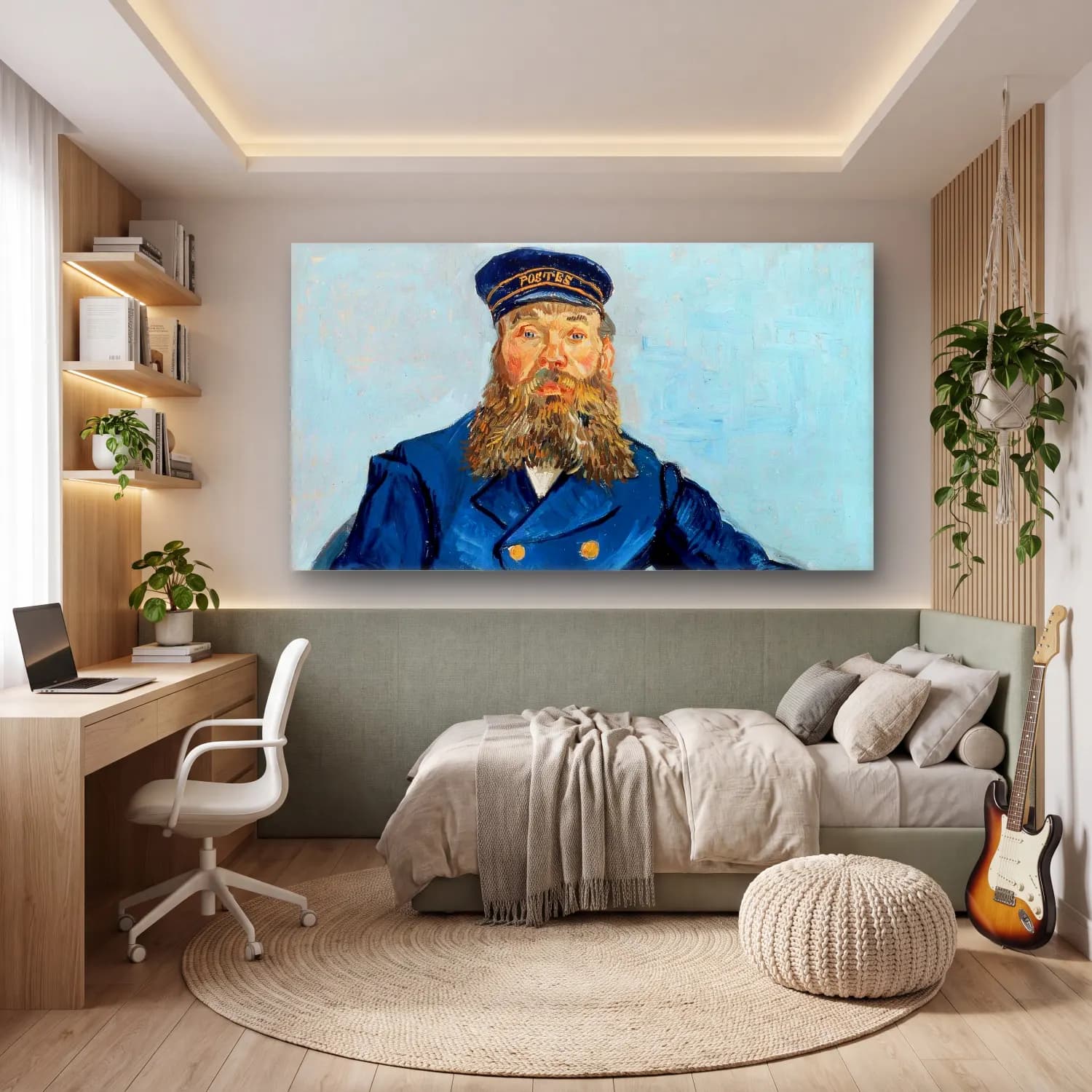 Vincent van Gogh – Portrait of the Postman Joseph Roulin – Mavi Tonlar cam tablo — genç odasında