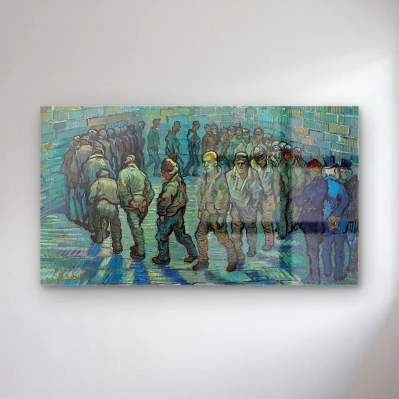 Vincent van Gogh – Prisoners Exercising – Turkuaz Tonlar cam tablo — Vincent van Gogh – Prisoners Exercising – Turkuaz Tonlar — empresyonist kalabalık cadde
