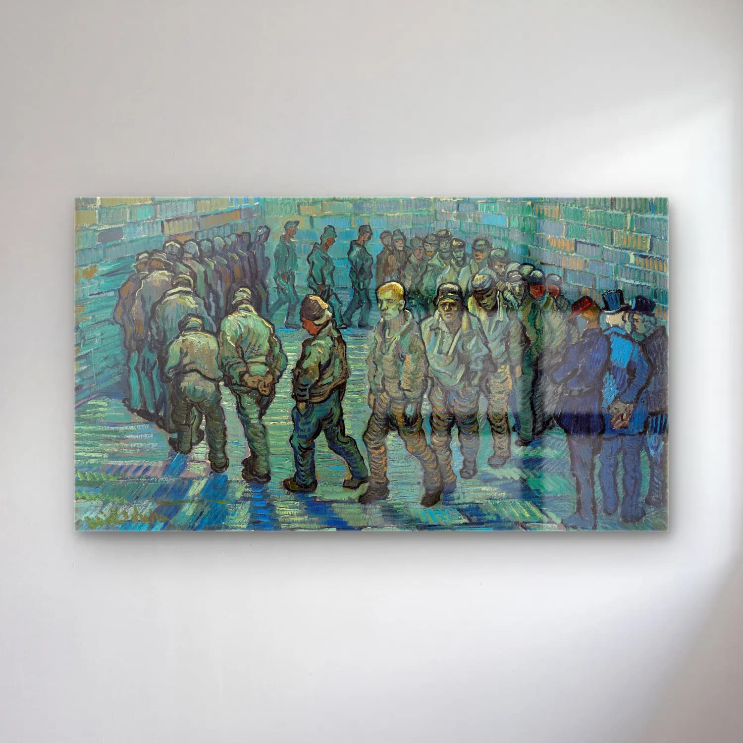 Vincent van Gogh – Prisoners Exercising – Turkuaz Tonlar cam tablo — Vincent van Gogh – Prisoners Exercising – Turkuaz Tonlar — empresyonist kalabalık cadde