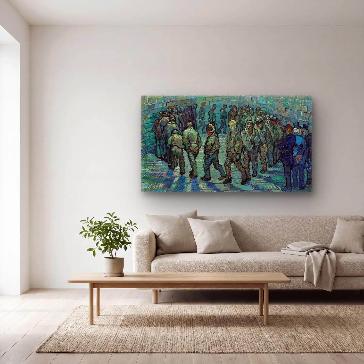 Vincent van Gogh – Prisoners Exercising – Turkuaz Tonlar cam tablo — açık renk salonda