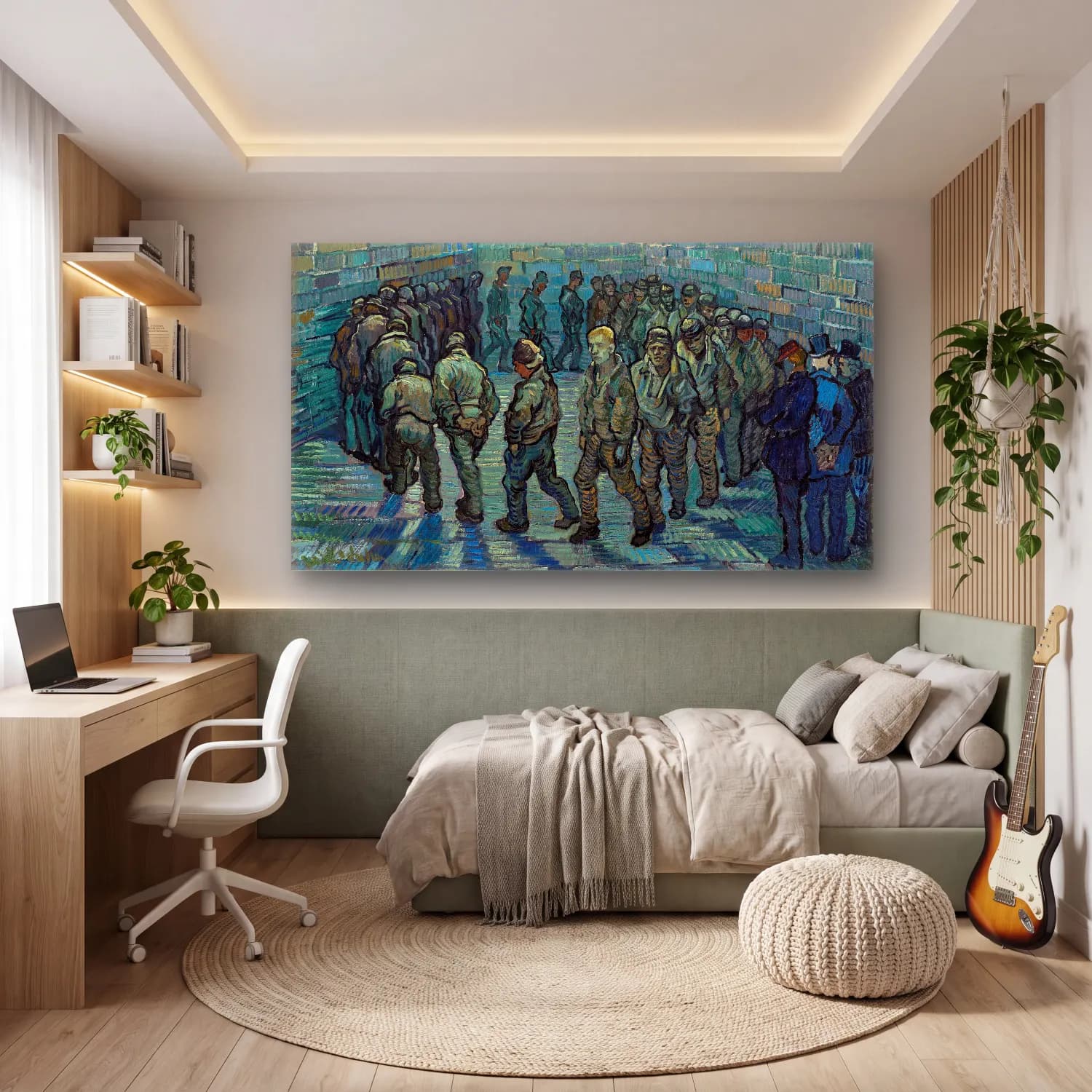 Vincent van Gogh – Prisoners Exercising – Turkuaz Tonlar cam tablo — genç odasında