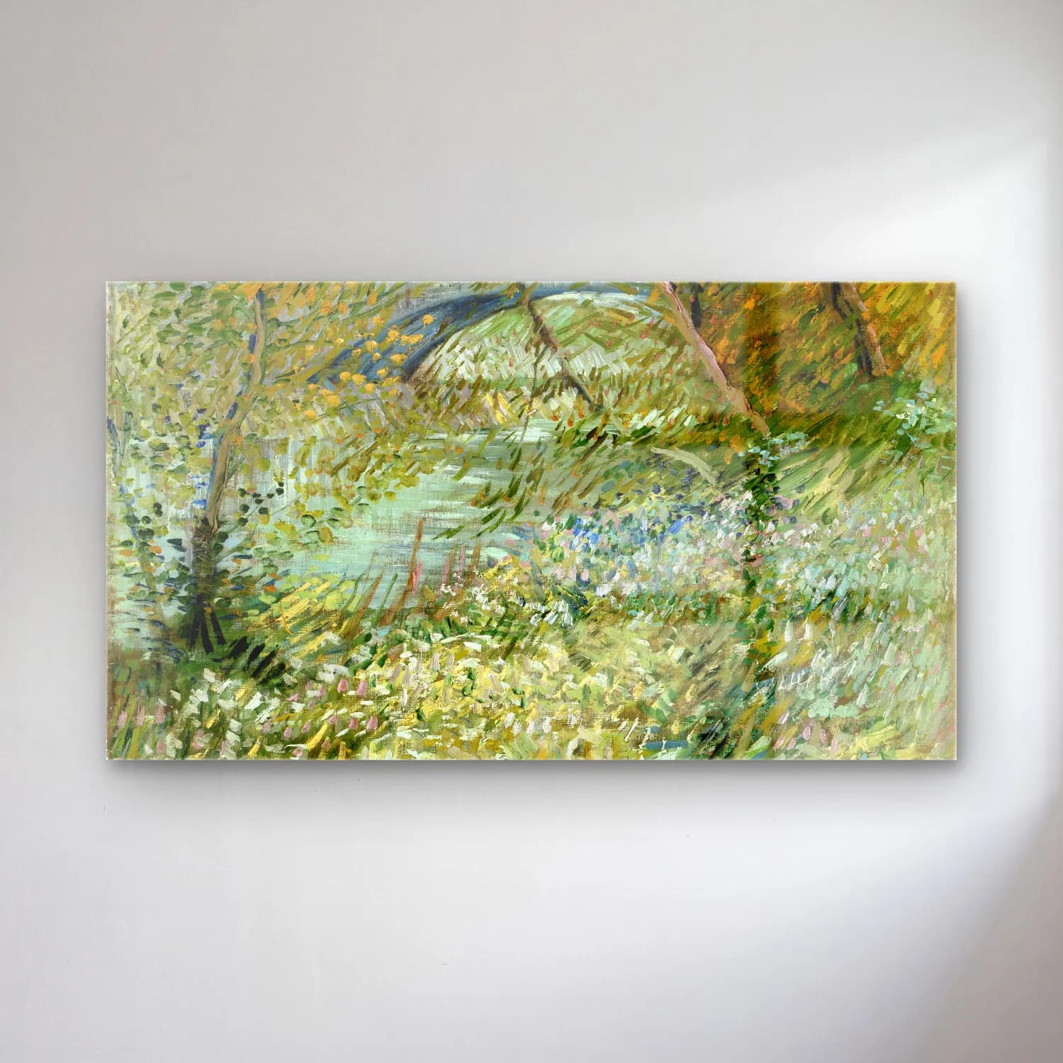 Vincent van Gogh – River Bank in Springtime cam tablo — Vincent van Gogh – River Bank in Springtime — empresyonist kırda nehir