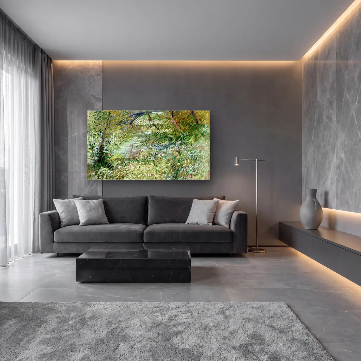 Vincent van Gogh – River Bank in Springtime cam tablo — lüks salon duvarında