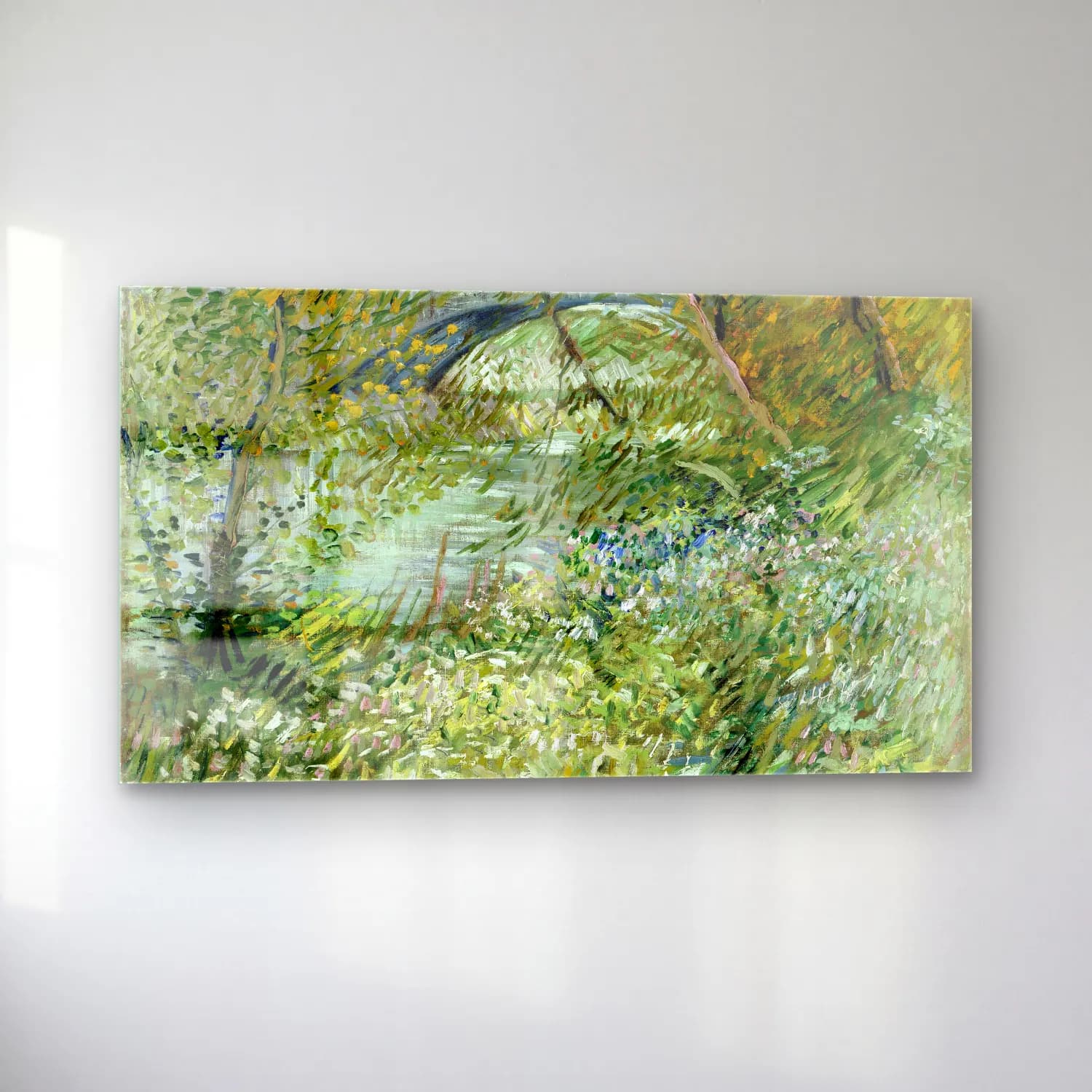 Vincent van Gogh – River Bank in Springtime cam tablo — sol açıdan görünüm
