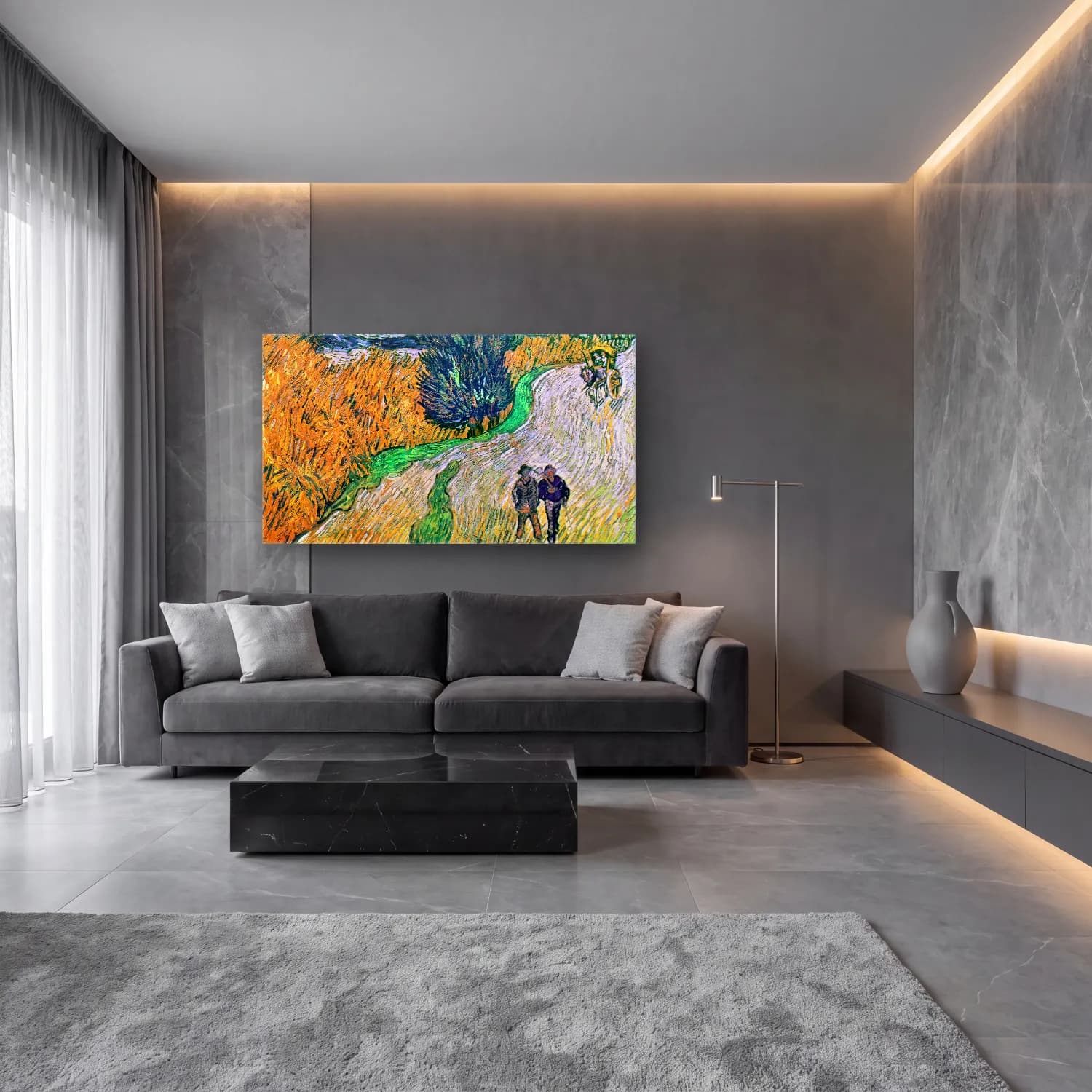 Vincent van Gogh – Road with Cypress and Star cam tablo — lüks salon duvarında