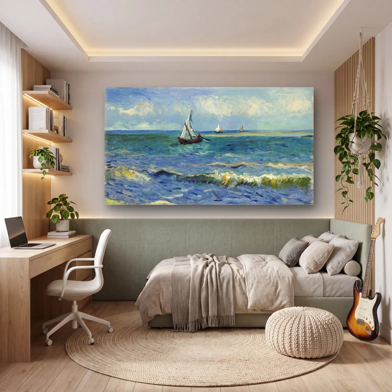 Vincent van Gogh – Seascape near Les Saintes-Maries-de-la-Me cam tablo — genç odasında