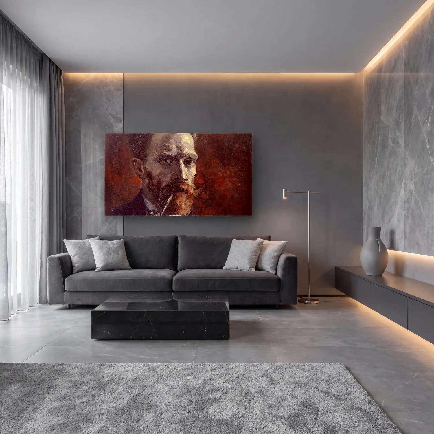 Vincent van Gogh – Self-Portrait with Pipe cam tablo — lüks salon duvarında