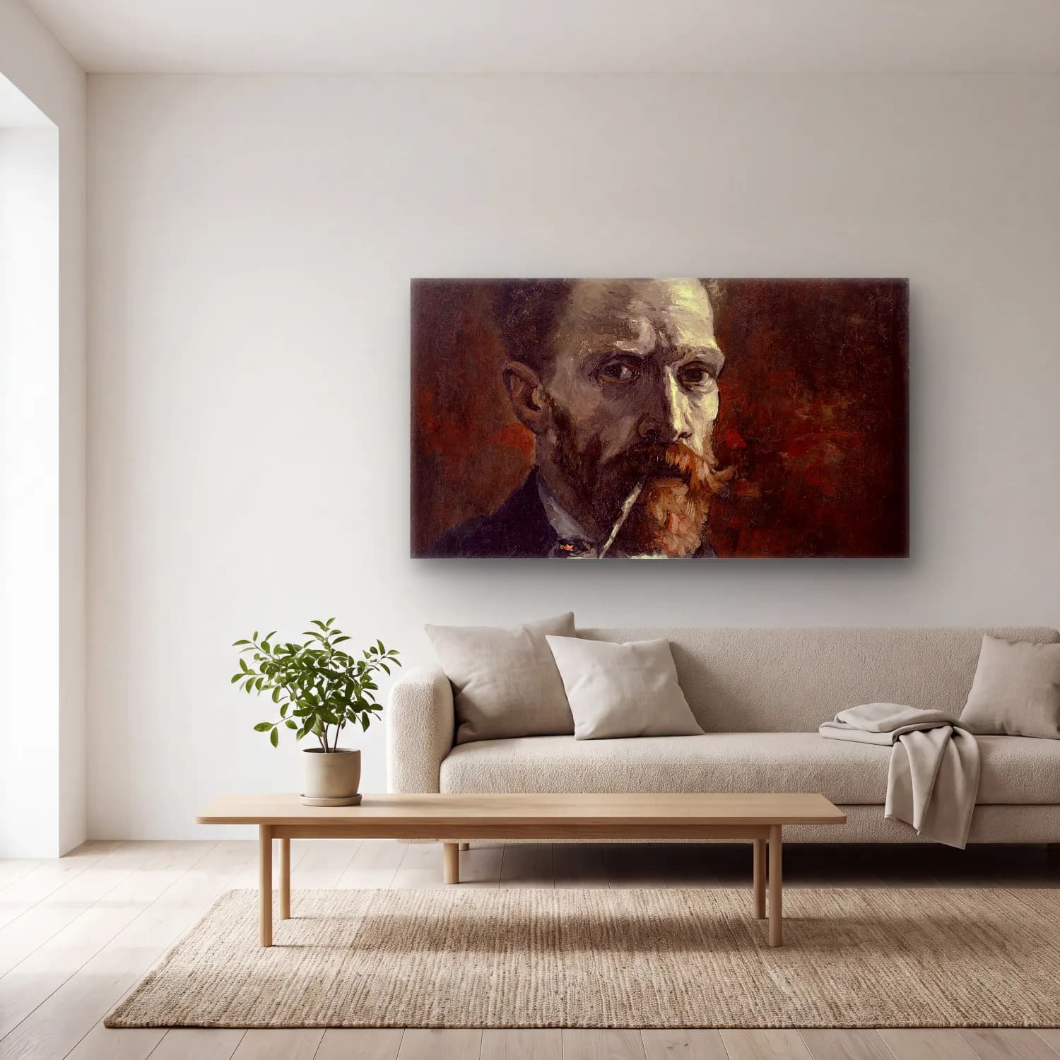 Vincent van Gogh – Self-Portrait with Pipe cam tablo — açık renk salonda