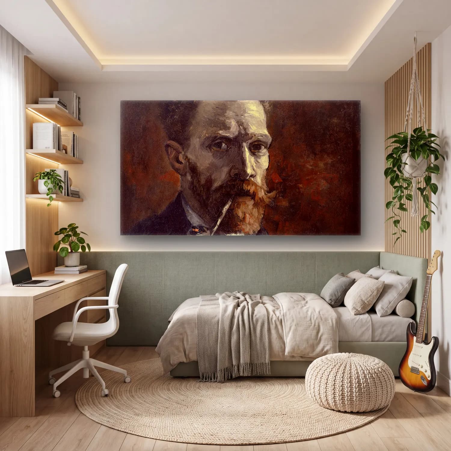Vincent van Gogh – Self-Portrait with Pipe cam tablo — genç odasında