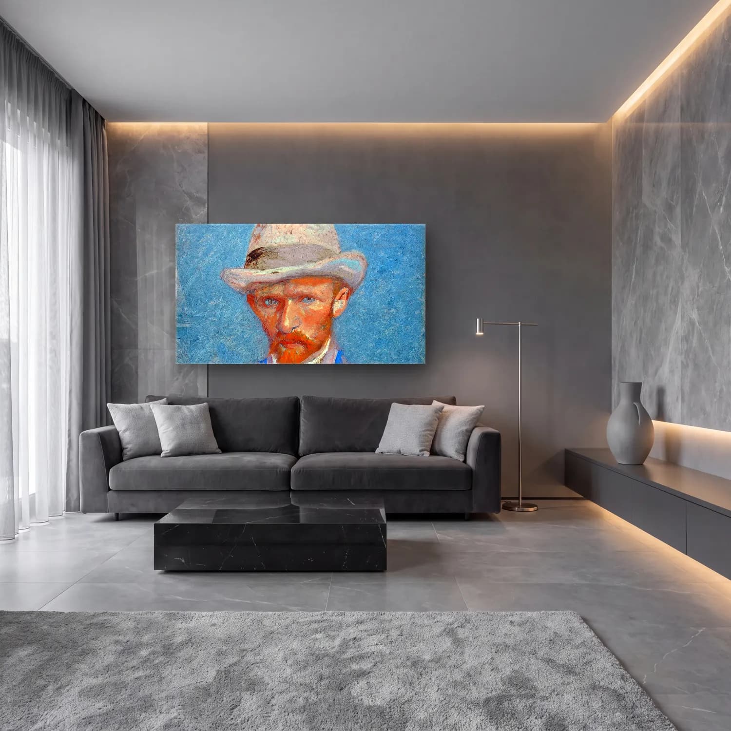 Vincent van Gogh – Self-portrait – Mavi Tonlar cam tablo — lüks salon duvarında