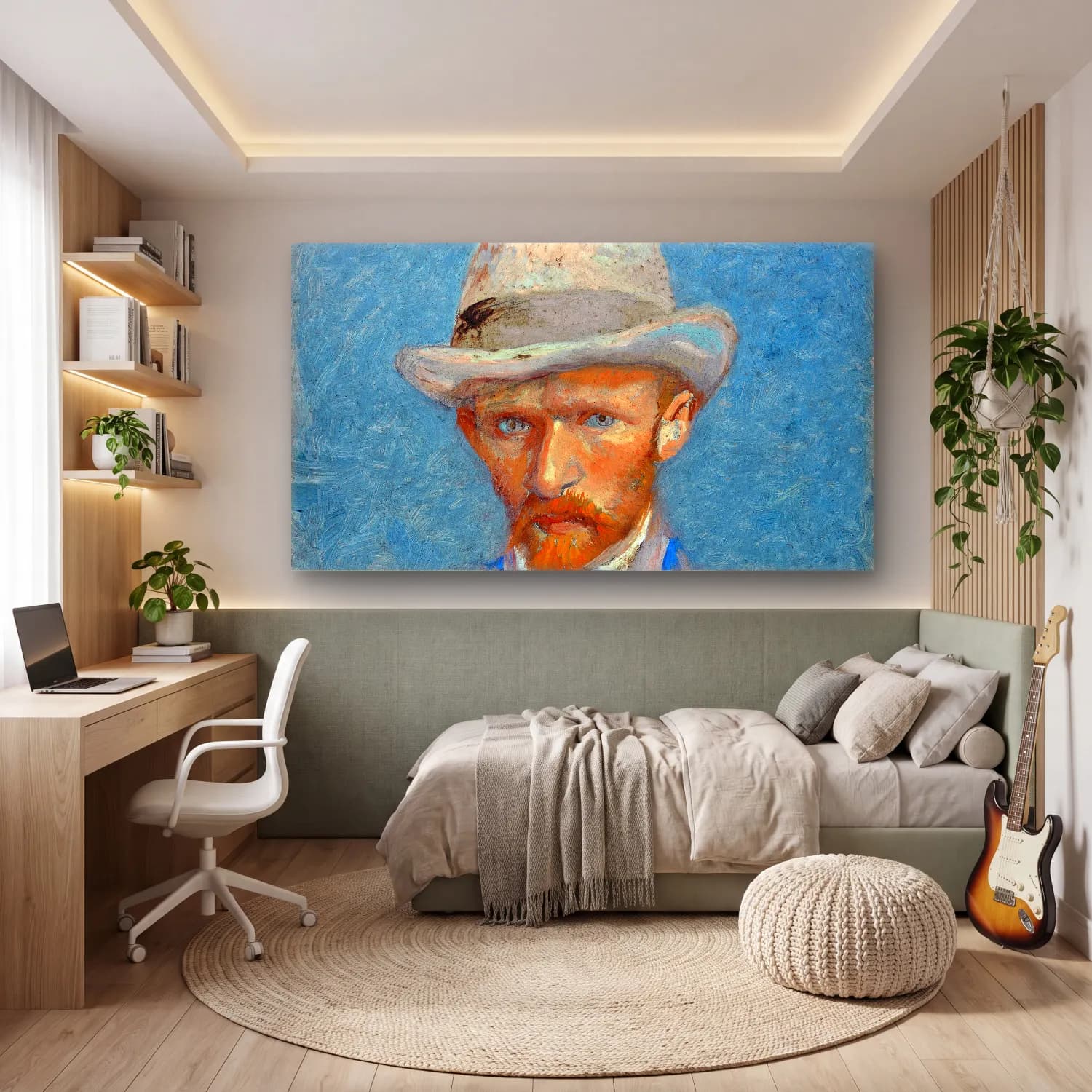 Vincent van Gogh – Self-portrait – Mavi Tonlar cam tablo — genç odasında