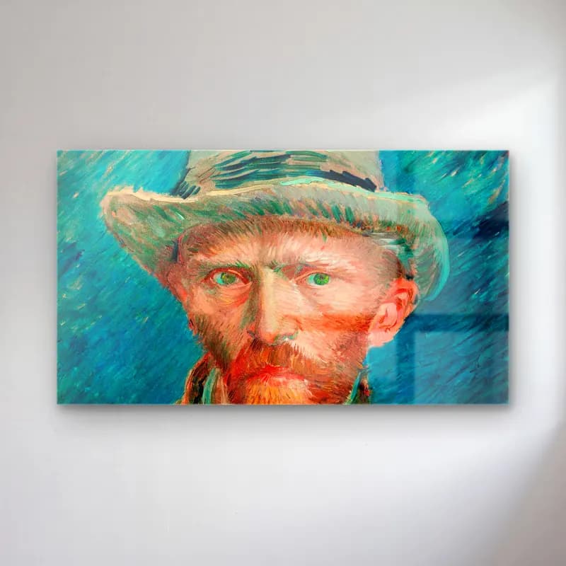 Vincent van Gogh – Self-portrait – Turkuaz Tonlar cam tablo — Vincent van Gogh – Self-portrait – Turkuaz Tonlar — empresyonist erkek portresi