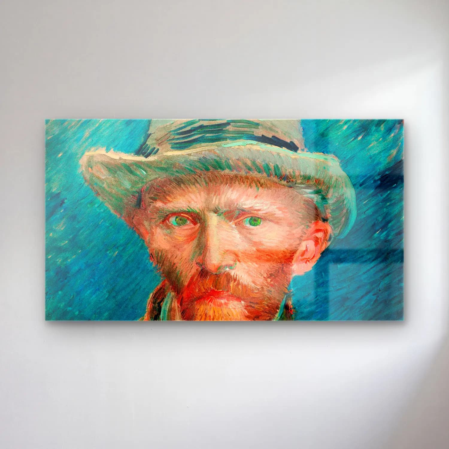Vincent van Gogh – Self-portrait – Turkuaz Tonlar cam tablo — Vincent van Gogh – Self-portrait – Turkuaz Tonlar — empresyonist erkek portresi