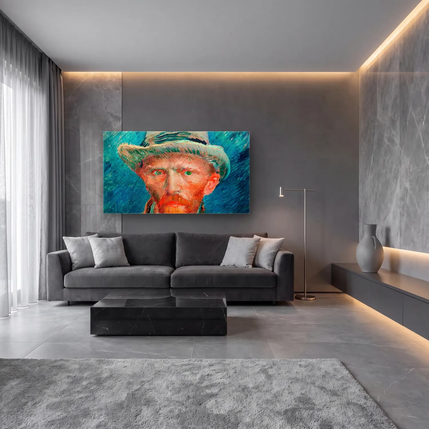 Vincent van Gogh – Self-portrait – Turkuaz Tonlar cam tablo — lüks salon duvarında