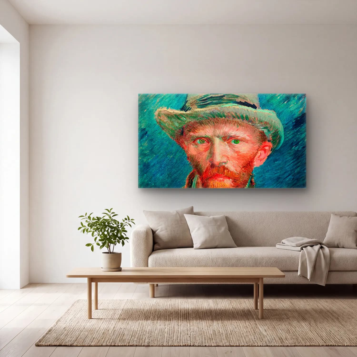 Vincent van Gogh – Self-portrait – Turkuaz Tonlar cam tablo — açık renk salonda