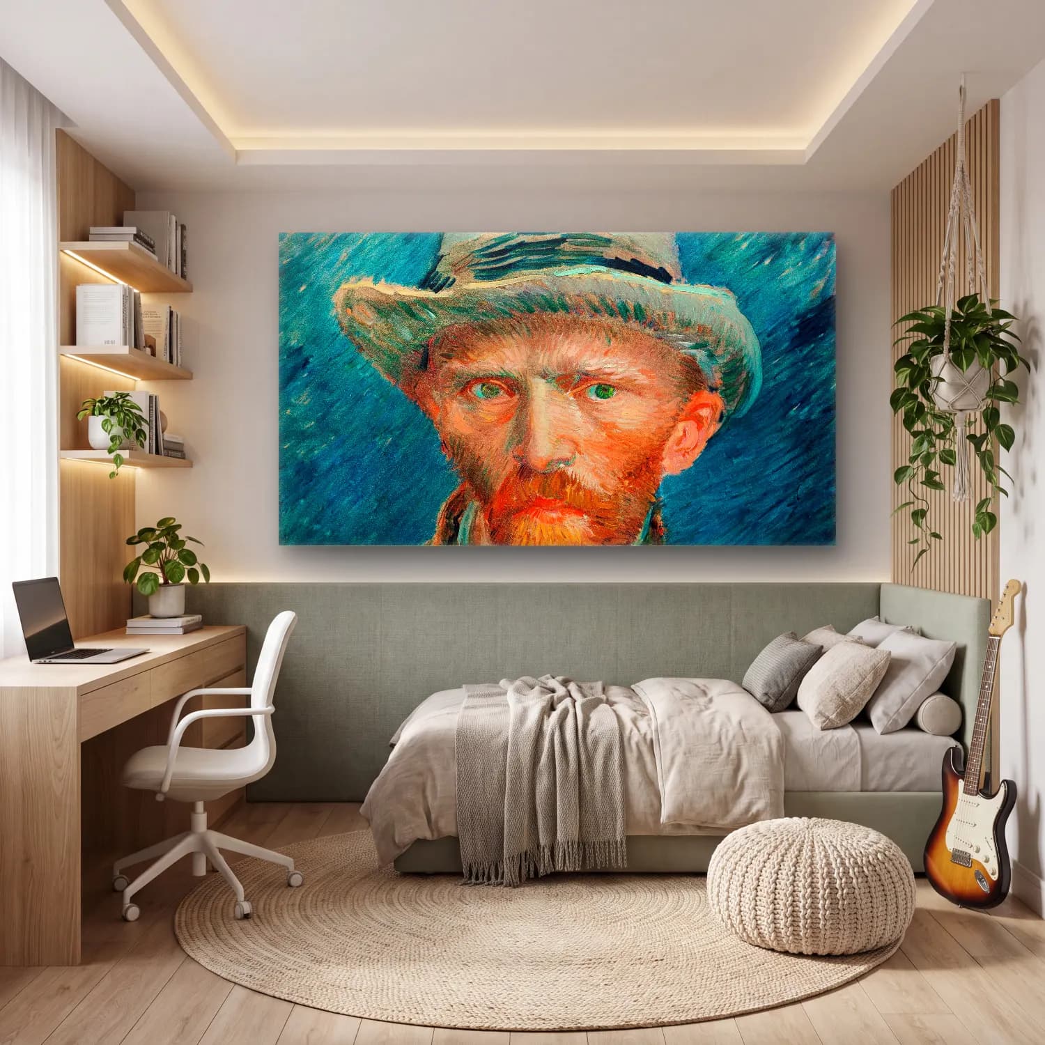 Vincent van Gogh – Self-portrait – Turkuaz Tonlar cam tablo — genç odasında