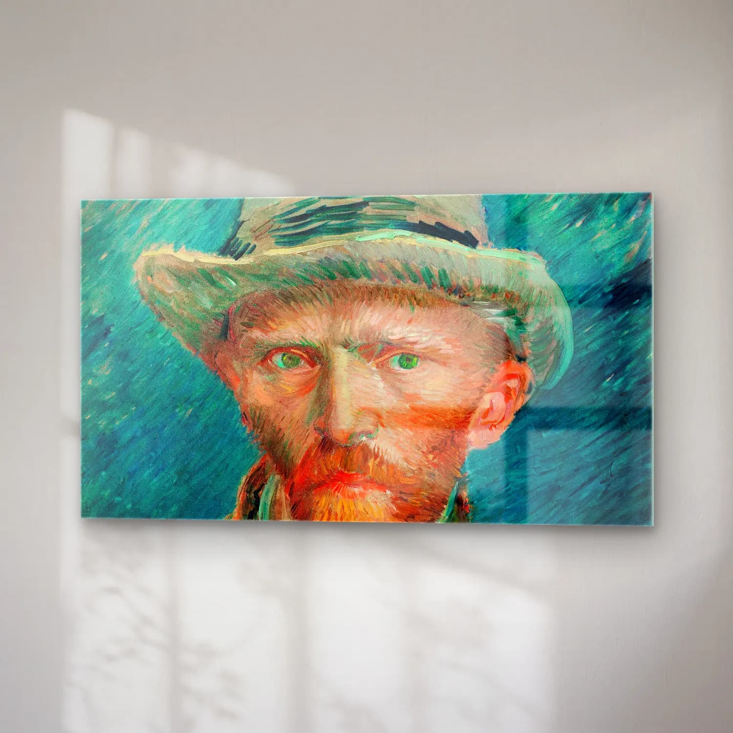 Vincent van Gogh – Self-portrait – Turkuaz Tonlar cam tablo — sağ açıdan görünüm