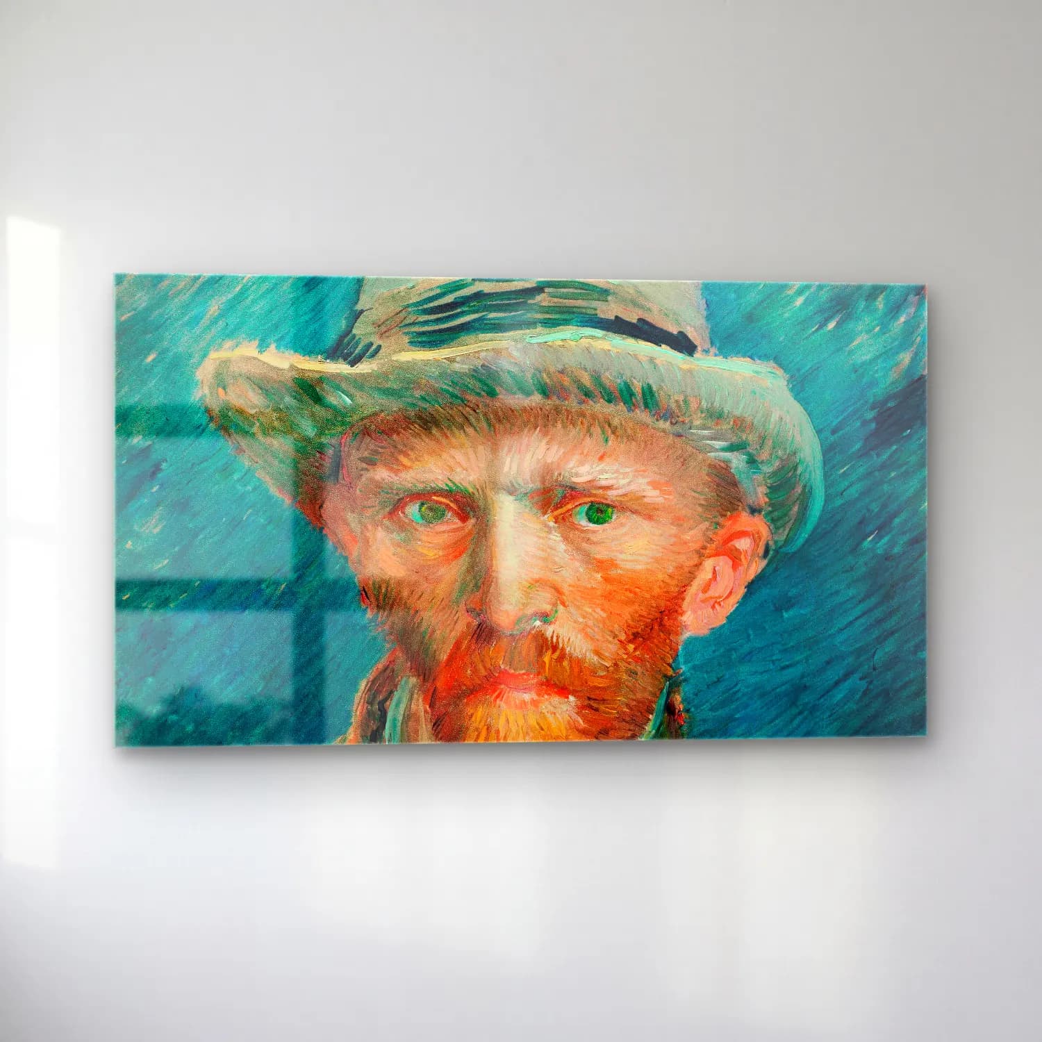 Vincent van Gogh – Self-portrait – Turkuaz Tonlar cam tablo — sol açıdan görünüm