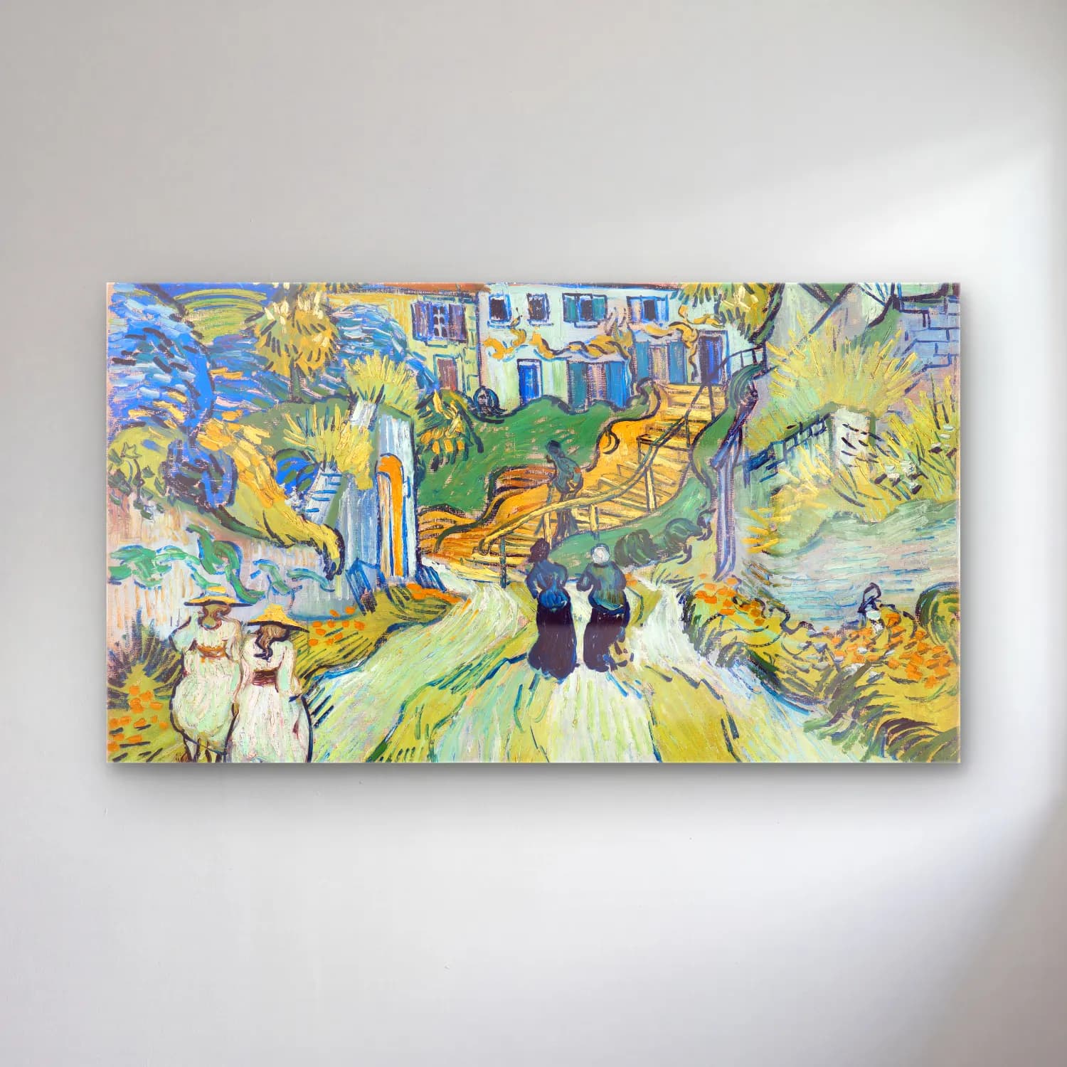 Vincent van Gogh – Stairway at Auvers – Turkuaz Tonlar cam tablo — Vincent van Gogh – Stairway at Auvers – Turkuaz Tonlar — empresyonist köy sokağı