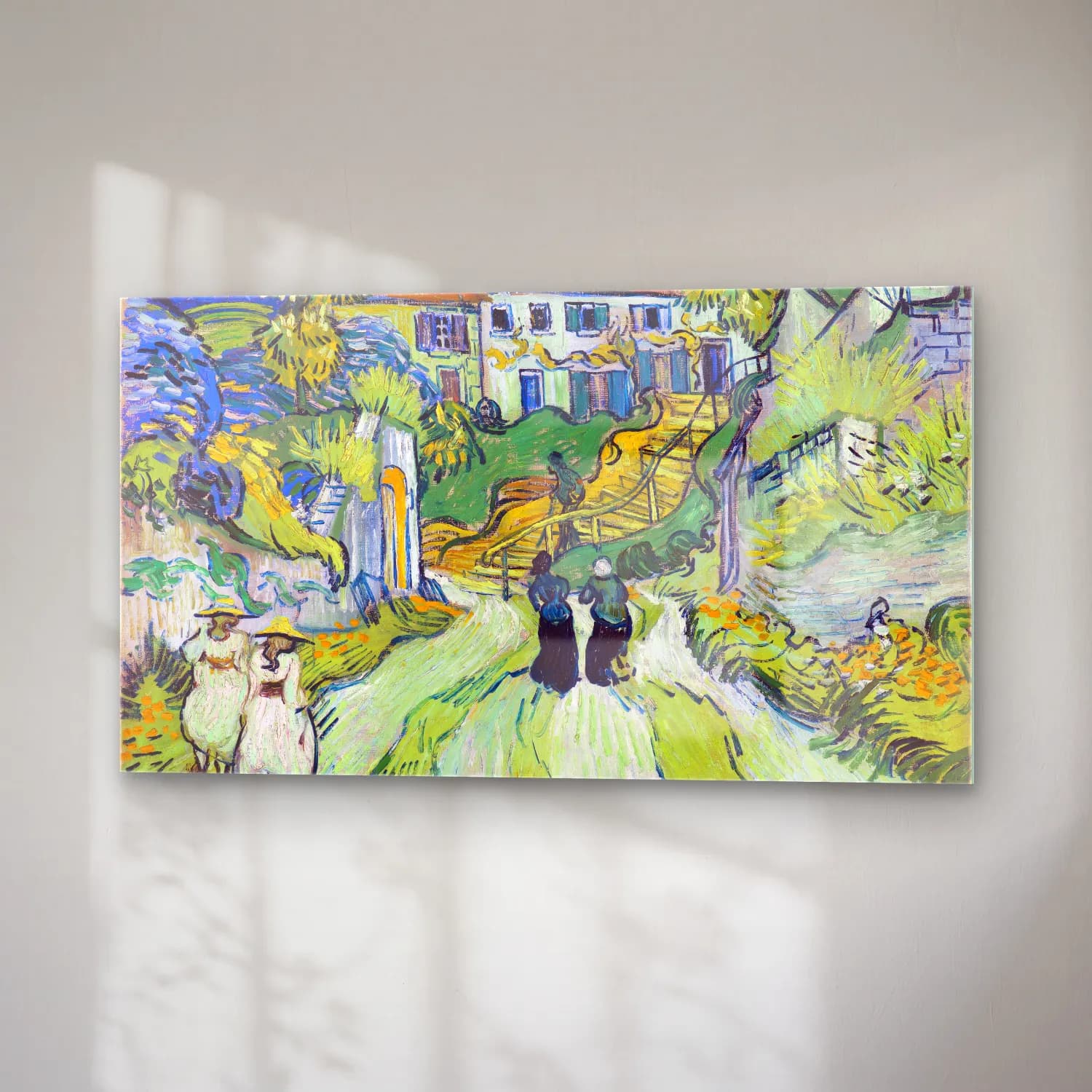 Vincent van Gogh – Stairway at Auvers – Turkuaz Tonlar cam tablo — sağ açıdan görünüm