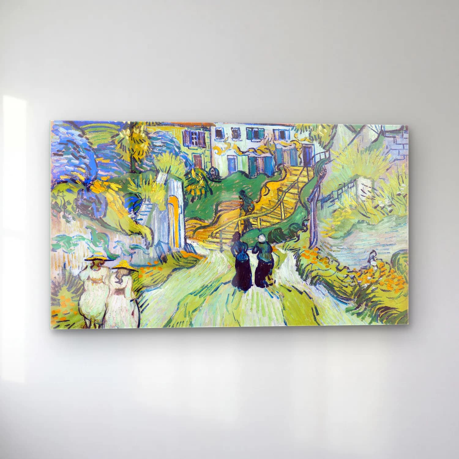Vincent van Gogh – Stairway at Auvers – Turkuaz Tonlar cam tablo — sol açıdan görünüm
