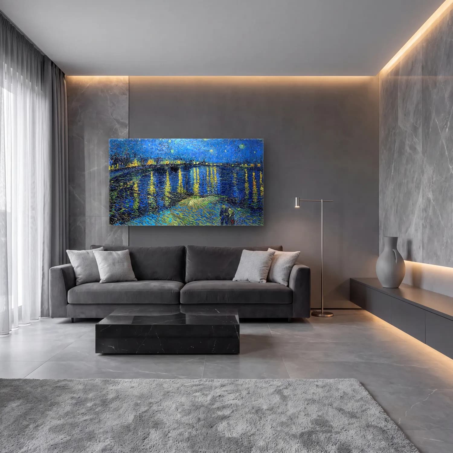 Vincent van Gogh – Starry Night Over the Rhone cam tablo — lüks salon duvarında