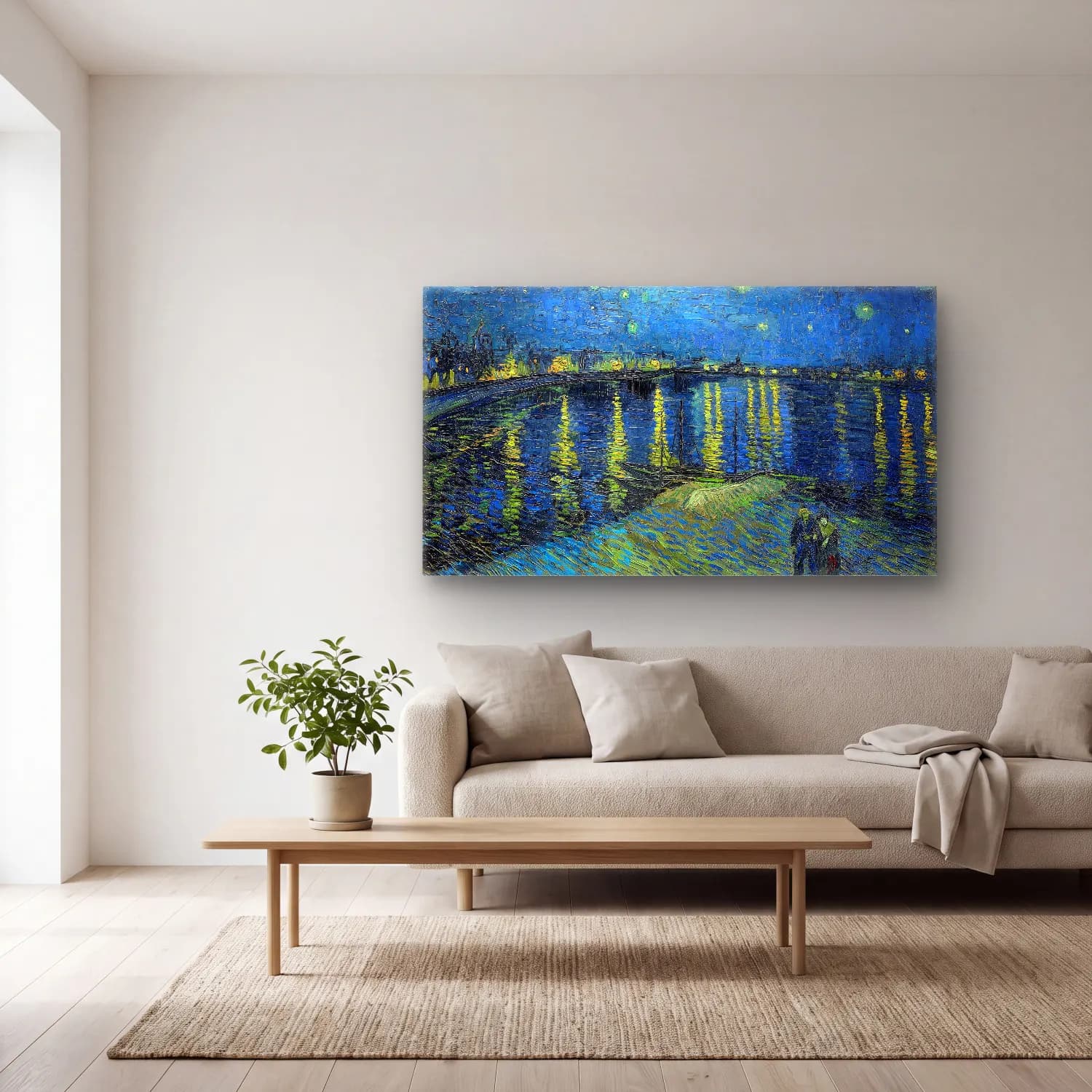 Vincent van Gogh – Starry Night Over the Rhone cam tablo — açık renk salonda
