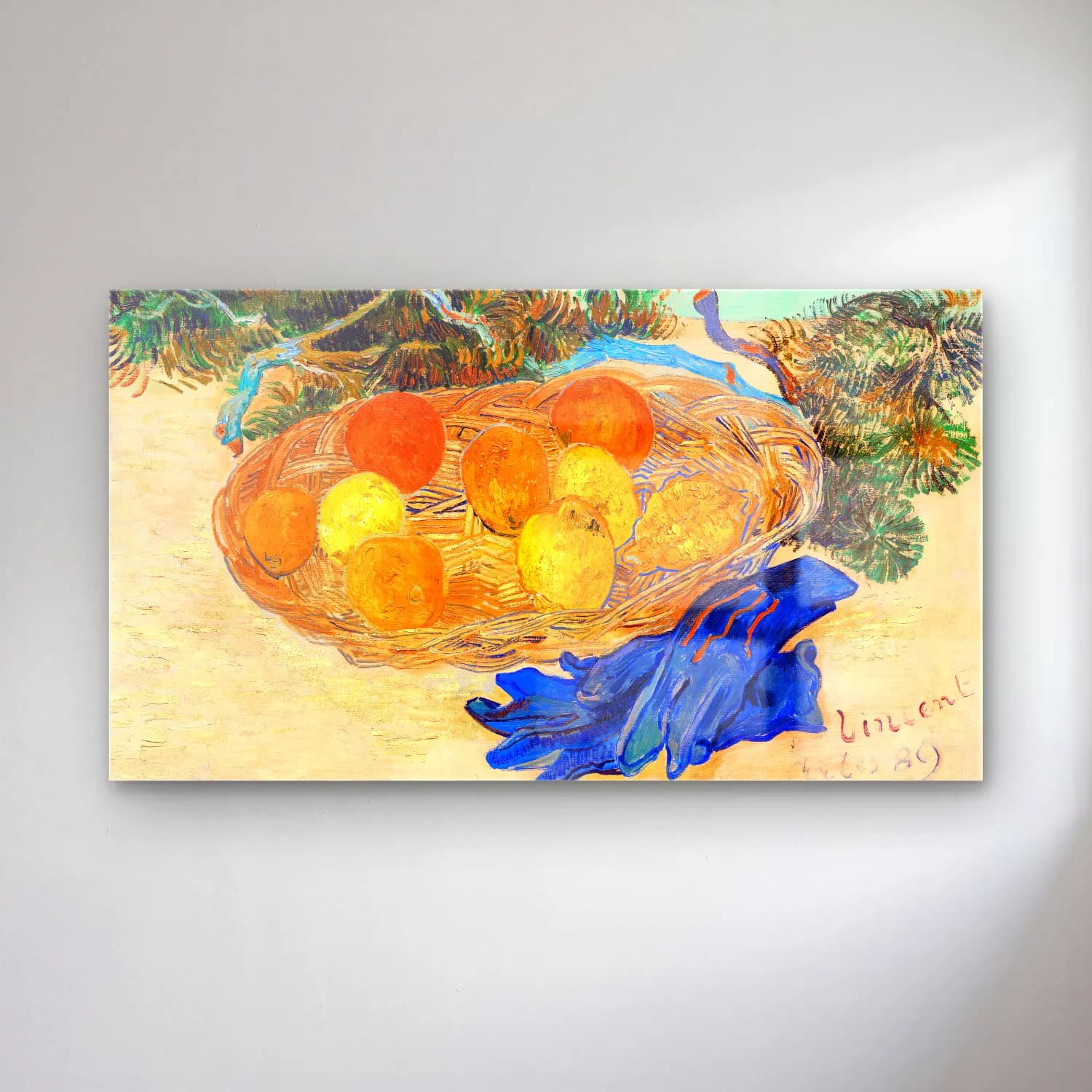 Vincent van Gogh – Still Life of Oranges and Lemons with Blue Gloves – Turuncu Tonlar cam tablo — Vincent van Gogh – Still Life of Oranges and Lemons with Blue Gloves – Turuncu Tonlar — empresyonist portakallar