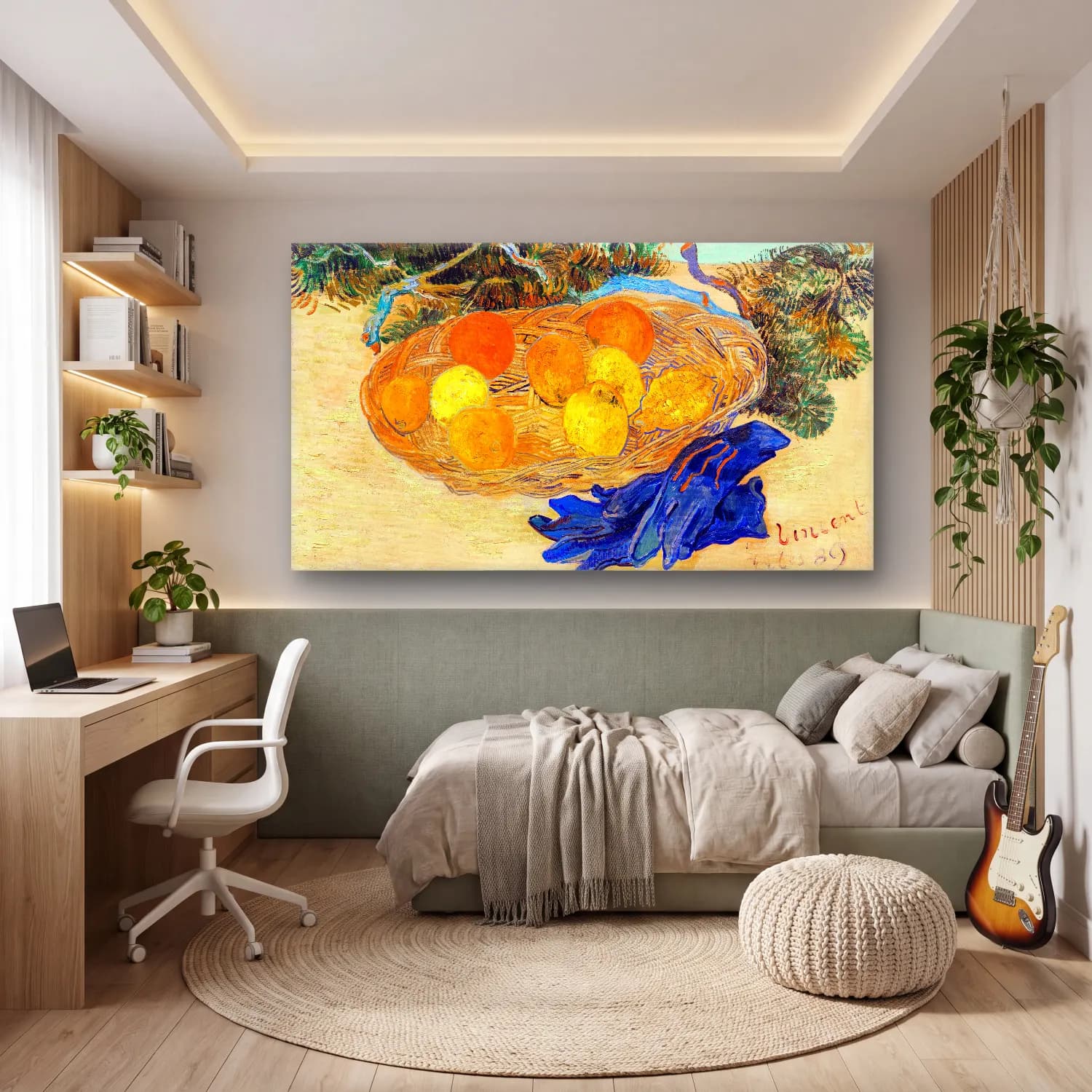 Vincent van Gogh – Still Life of Oranges and Lemons with Blue Gloves – Turuncu Tonlar cam tablo — genç odasında