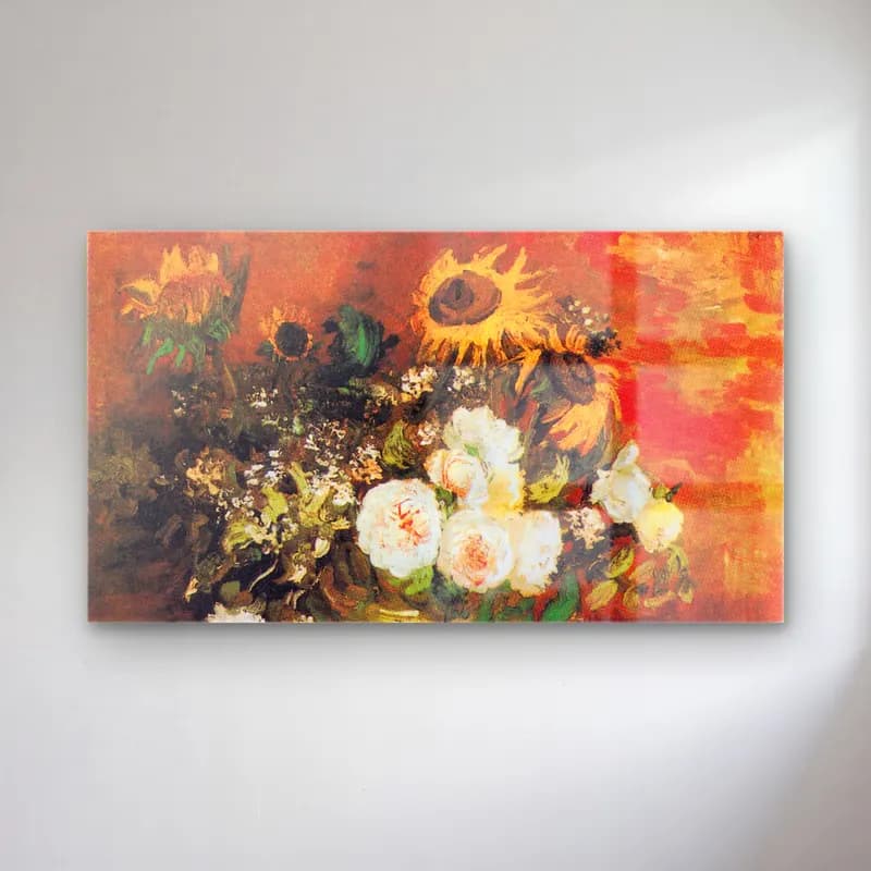 Vincent van Gogh – Still Life with Roses and Sunflowers cam tablo — Vincent van Gogh – Still Life with Roses and Sunflowers — empresyonist ayçiçekleri