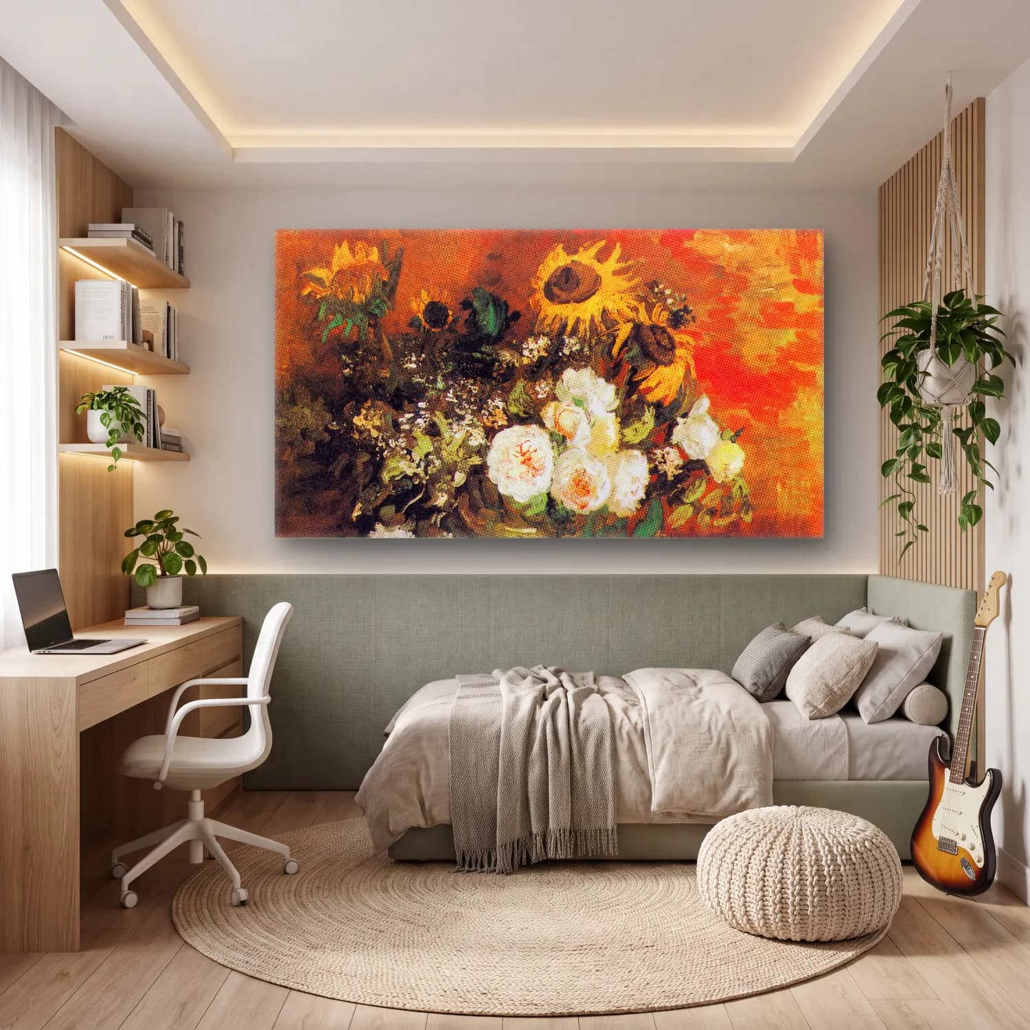 Vincent van Gogh – Still Life with Roses and Sunflowers cam tablo — genç odasında