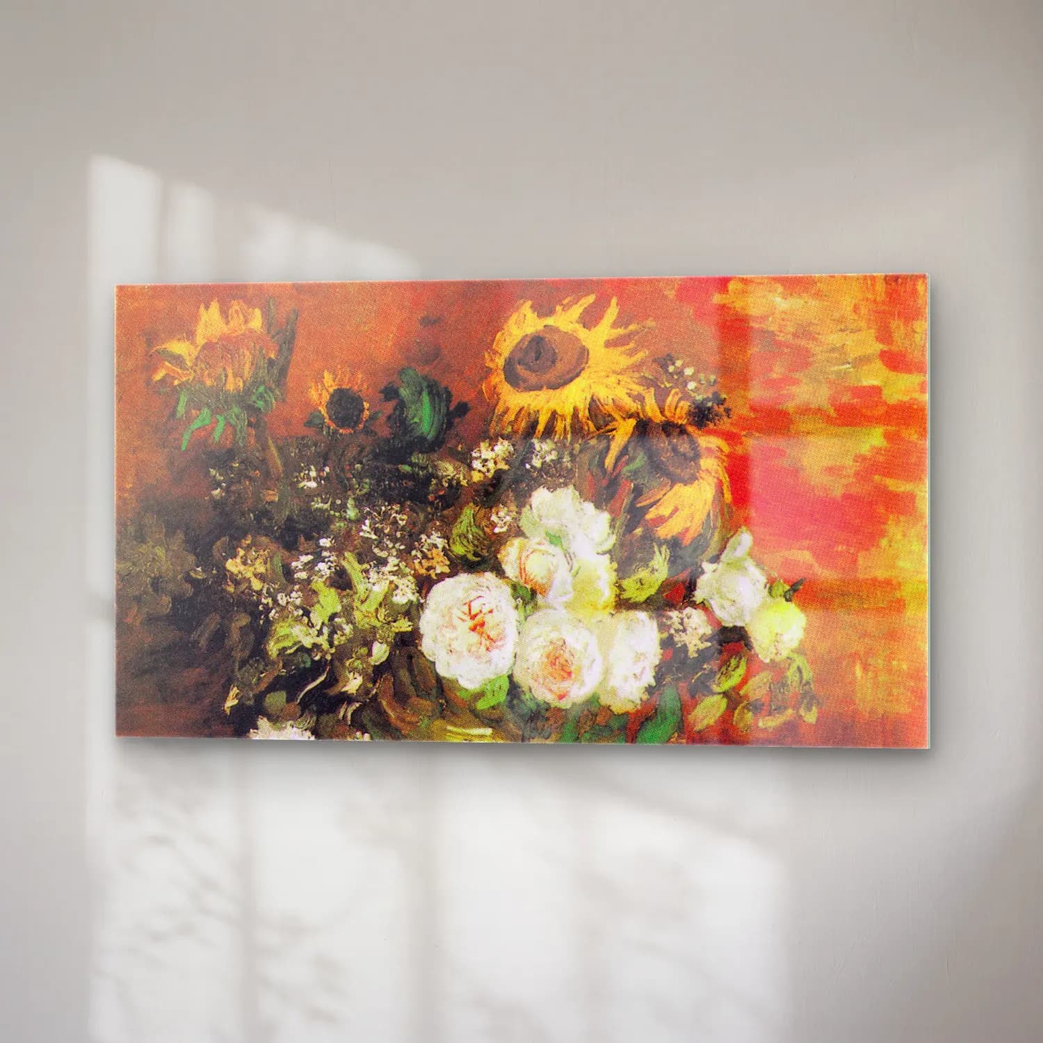 Vincent van Gogh – Still Life with Roses and Sunflowers cam tablo — sağ açıdan görünüm