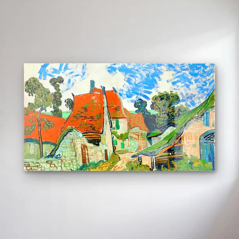 Vincent van Gogh – Street in Auvers-sur-Oise – Yeşil Tonlar cam tablo — Vincent van Gogh – Street in Auvers-sur-Oise – Yeşil Tonlar — empresyonist köy sokağı