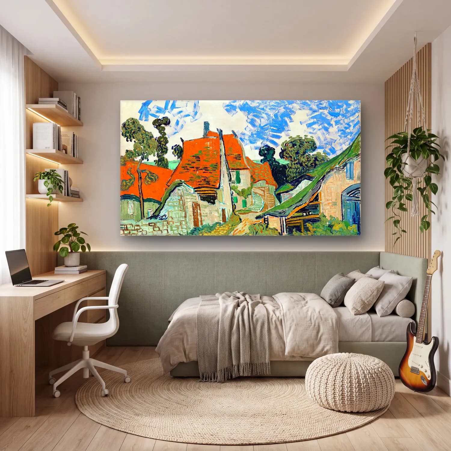 Vincent van Gogh – Street in Auvers-sur-Oise – Yeşil Tonlar cam tablo — genç odasında