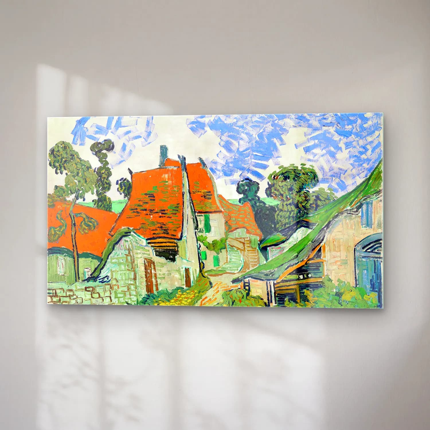 Vincent van Gogh – Street in Auvers-sur-Oise – Yeşil Tonlar cam tablo — sağ açıdan görünüm