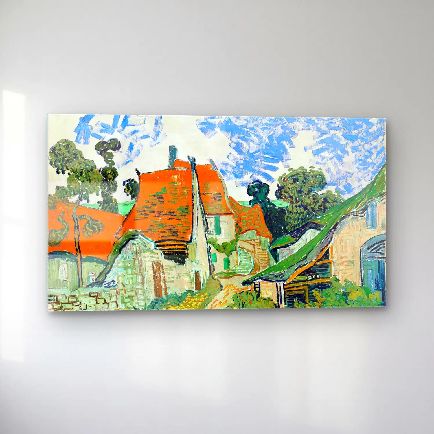 Vincent van Gogh – Street in Auvers-sur-Oise – Yeşil Tonlar cam tablo — sol açıdan görünüm