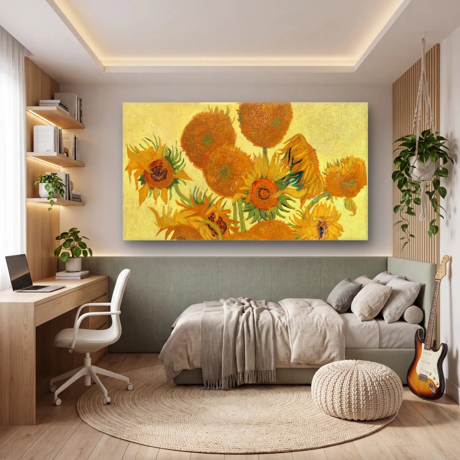 Vincent van Gogh – Sunflowers cam tablo — genç odasında