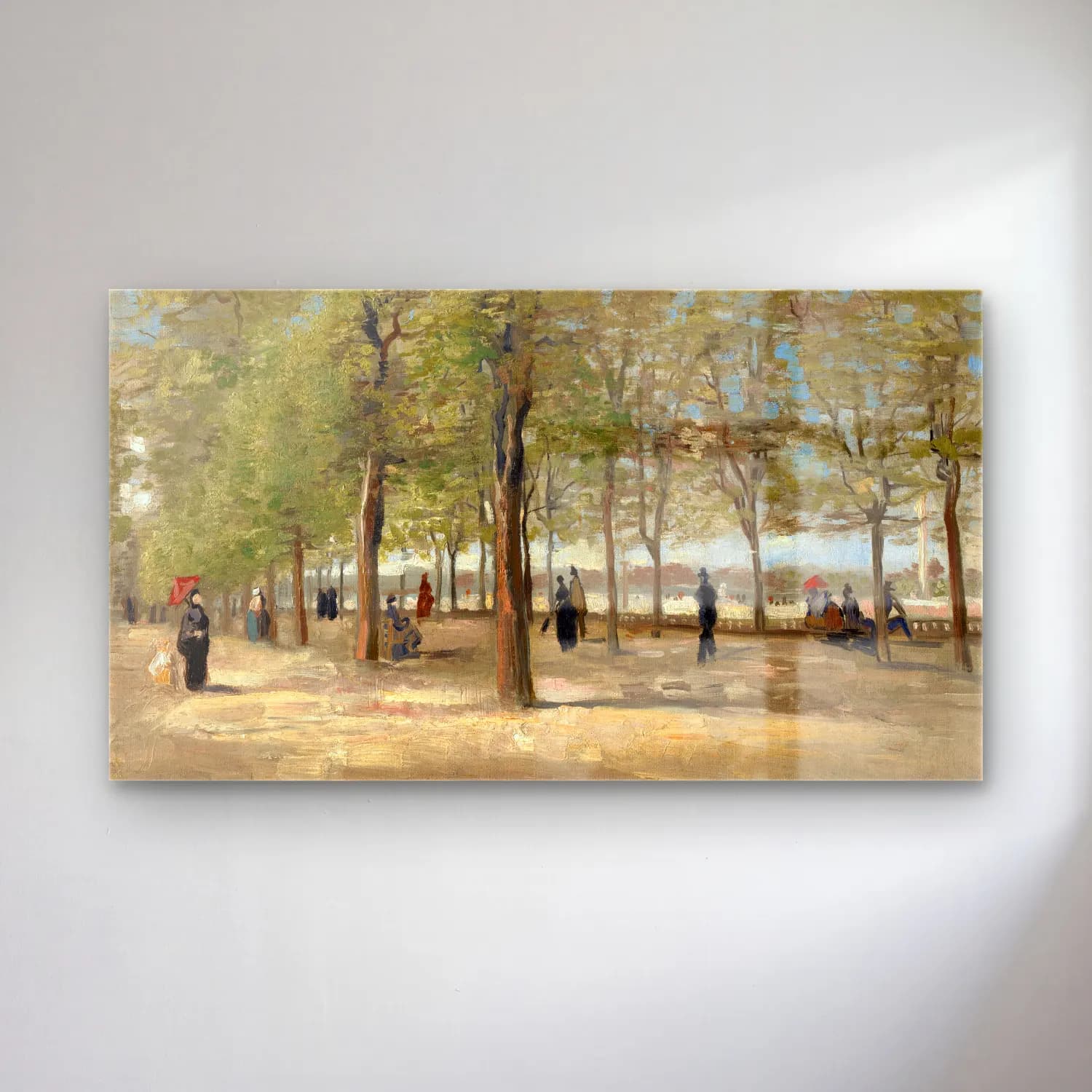 Vincent van Gogh – Terrace in the Luxembourg Gardens – Bej Tonlar cam tablo — Vincent van Gogh – Terrace in the Luxembourg Gardens – Bej Tonlar — empresyonist kiraz çiçekleri