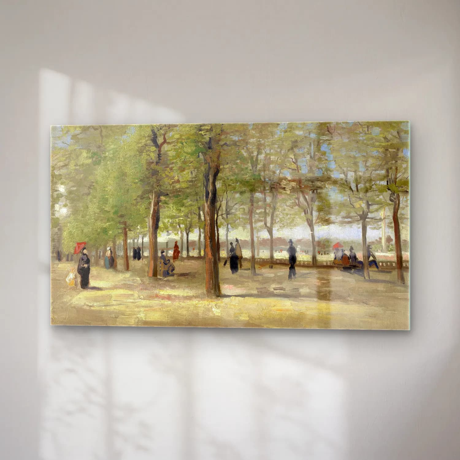Vincent van Gogh – Terrace in the Luxembourg Gardens – Bej Tonlar cam tablo — sağ açıdan görünüm