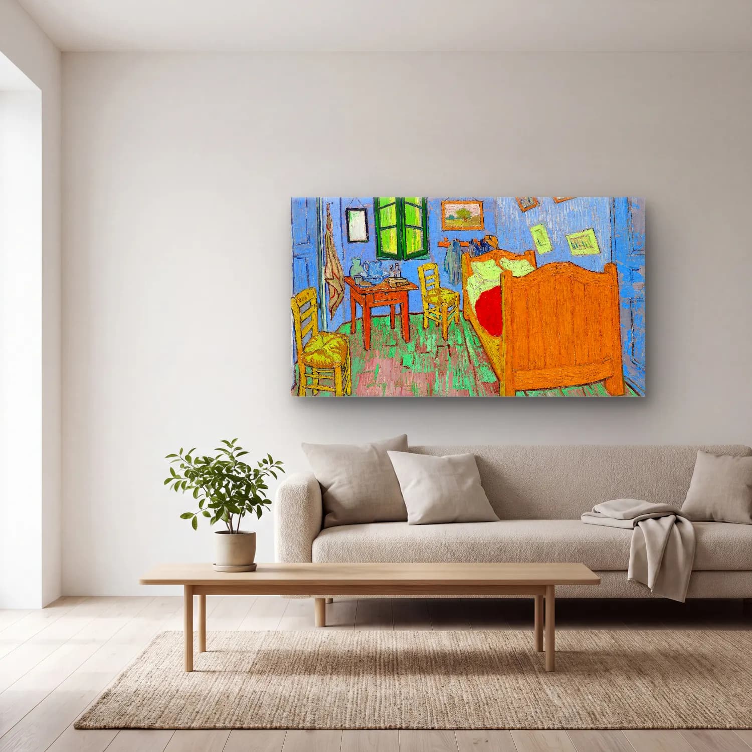 Vincent van Gogh – The Bedroom cam tablo — açık renk salonda