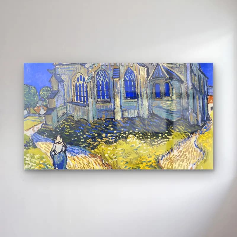 Vincent van Gogh – The Church at Auvers – Mavi Tonlar cam tablo — Vincent van Gogh – The Church at Auvers – Mavi Tonlar — empresyonist katedral
