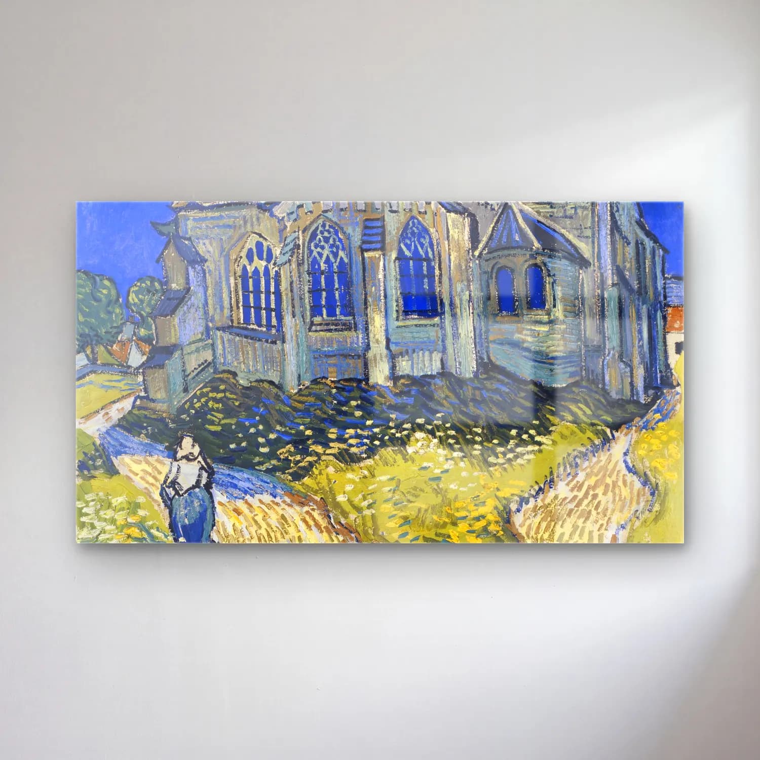 Vincent van Gogh – The Church at Auvers – Mavi Tonlar cam tablo — Vincent van Gogh – The Church at Auvers – Mavi Tonlar — empresyonist katedral