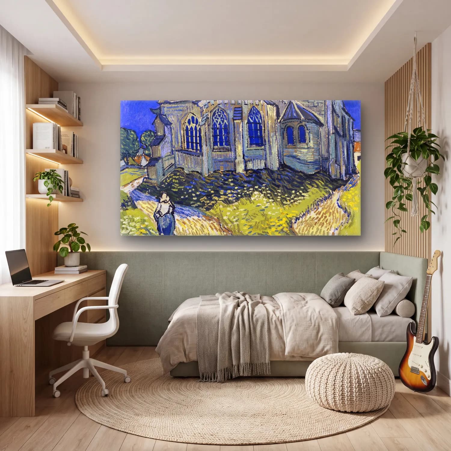Vincent van Gogh – The Church at Auvers – Mavi Tonlar cam tablo — genç odasında