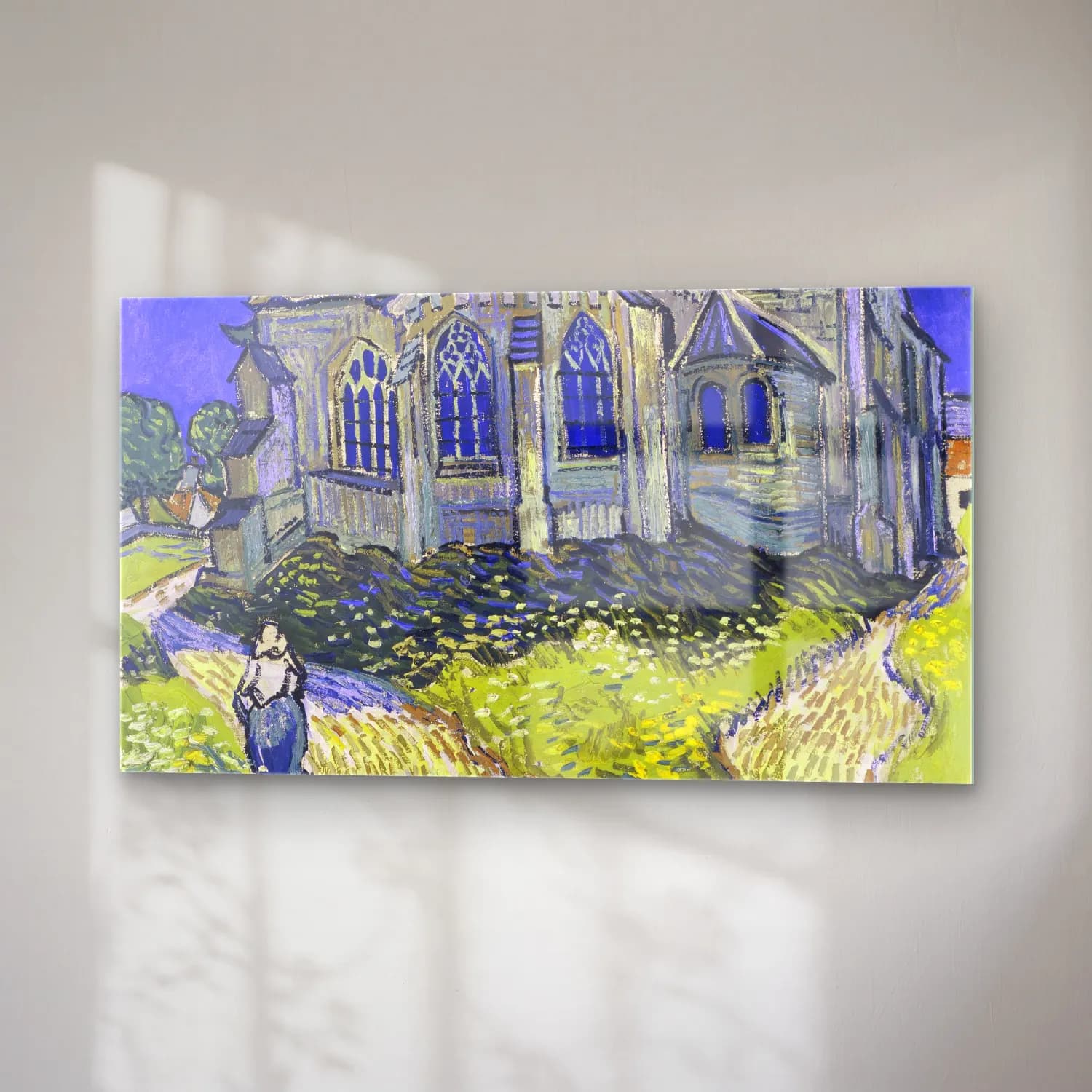Vincent van Gogh – The Church at Auvers – Mavi Tonlar cam tablo — sağ açıdan görünüm
