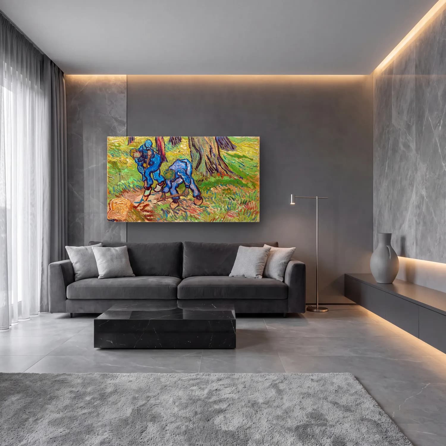 Vincent van Gogh – The Diggers – Mavi Tonlar cam tablo — lüks salon duvarında